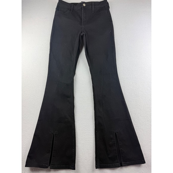 Hollister Denim - Hollister High Rise Flare Jeans Black Front Slit Soft Stretch 9L W29 L33